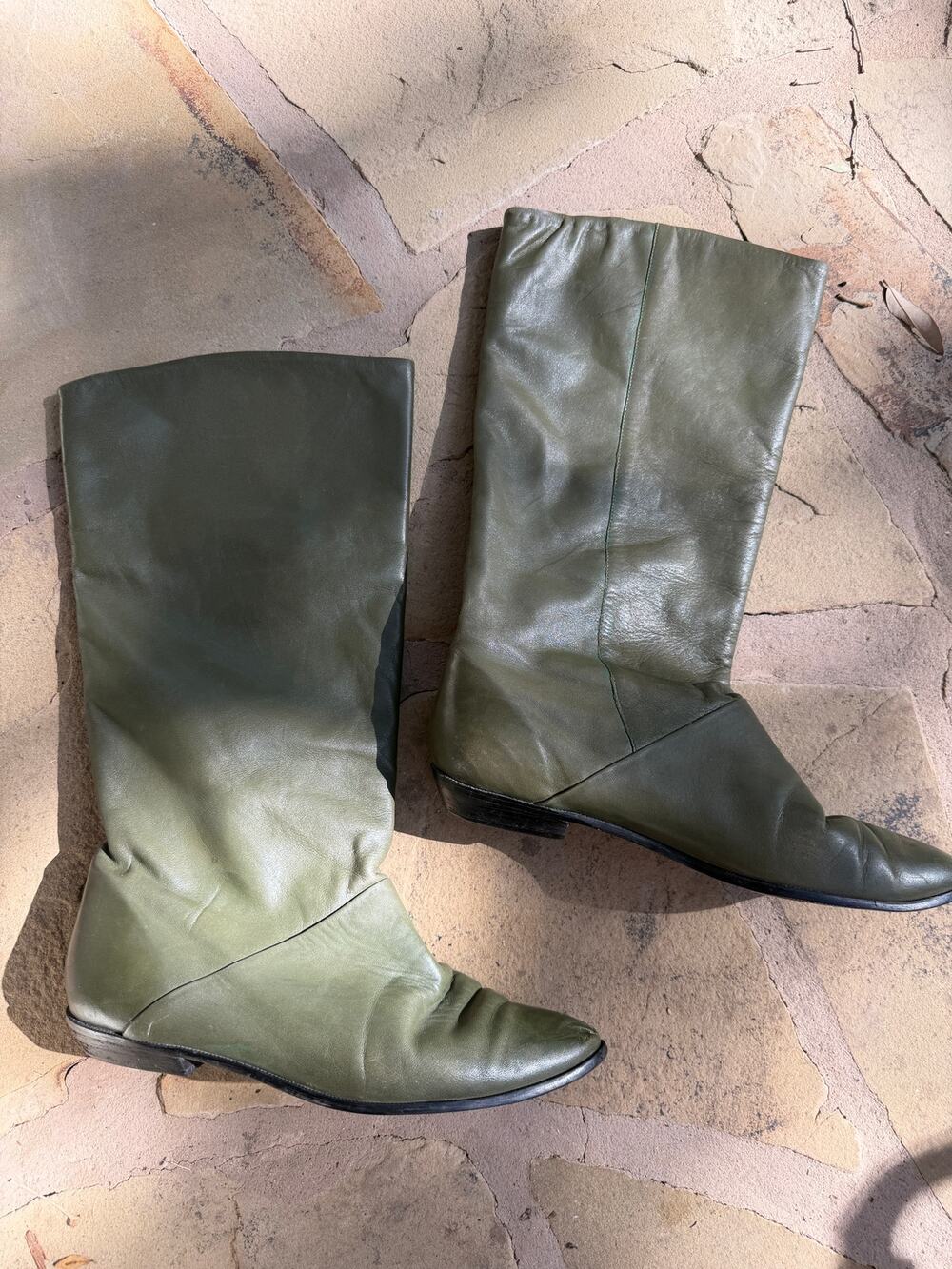Vintage 80s slouchy boots green Made in Brazil 7.5M flat fold-down top